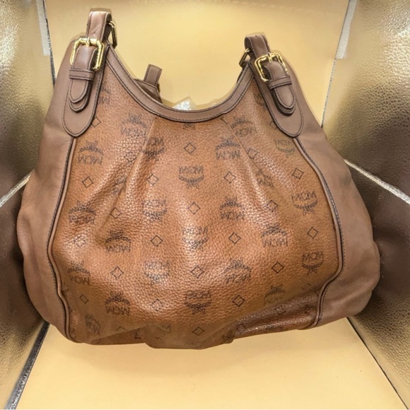 MCM cognac /brown viscose and leather hobo bag - Picture 4 of 17